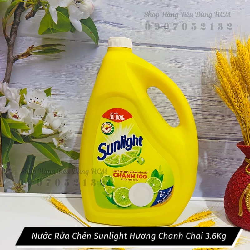 Nước Rửa Chén Sunlight Chanh Can 3.6Kg  Bao bì mới thân thiện môi trường