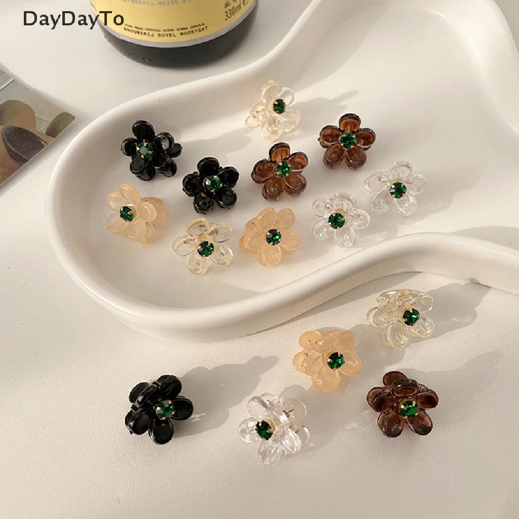 Set 4 Kẹp Tóc Càng Cua Mini Trong Suốt Đính Đá Hình Hoa Cho Nữ