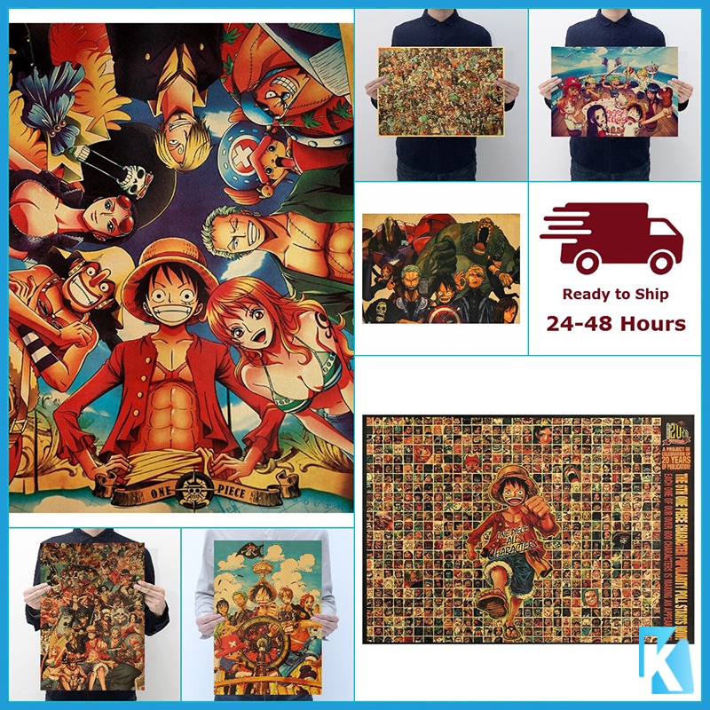 Anime ONE PIECE POSTER Mũ rơm Cướp biển Chân dung gia đình Giấy kraft cổ điển giấy dán tường Để trang trí tường 50,5 * 35cm