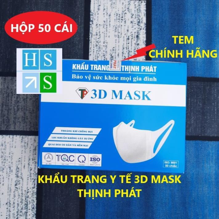 (Hộp 50 cái) KHẨU TRANG 3D MASK Thịnh Phát (Dập LOGO) Thiết kế 3D ôm sát, mềm mại không gây khó chịu, không dính son môi