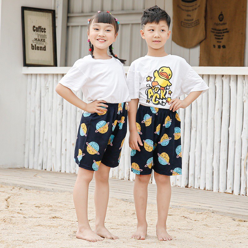 Quần Short Cotton Lụa Mỏng Ống Rộng In Hoa Thời Trang Đi Biển Cho Bé Kích Thước 90-170