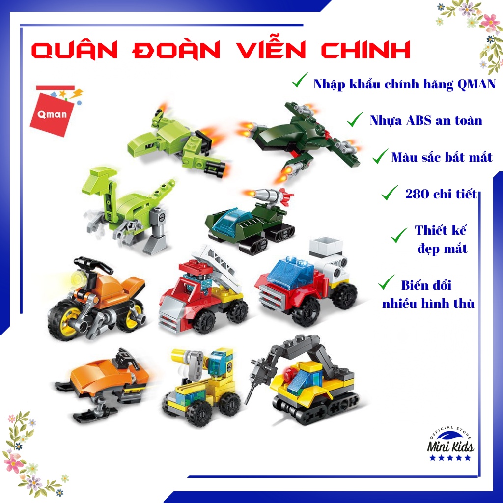 Đồ chơi lego xếp hình Qman 2102 - quân đoàn viễn chinh biến ảo - ghép hình oto, máy bay, khủng long -  Đồ chơi MiniKids