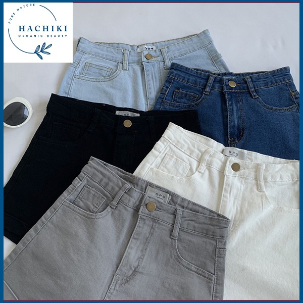 Quần đùi nữ jean lưng cao chất vải co giãn thoải mái thời trang cao cấp thương hiệu HACHIKI Quần đùi jean nữ