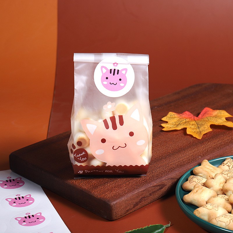 Set 50 Túi Nhựa Đựng Bánh Quy Họa Tiết Hoạt Hình Dễ Thương