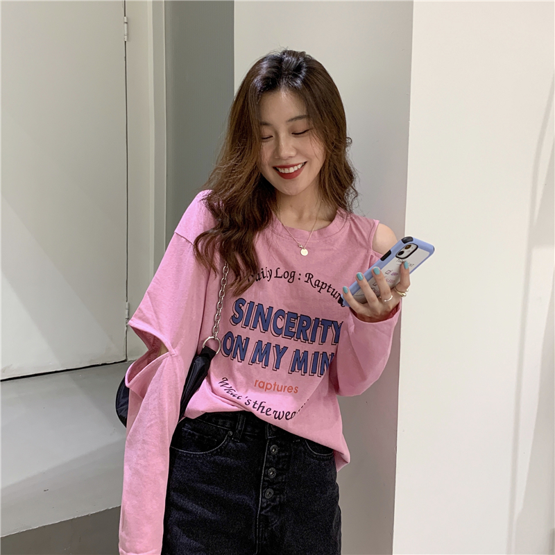 SUXI Áo Thun Tay Dài In Chữ Thời Trang Cho Nữ