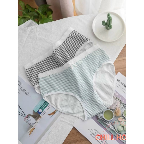 Quần lót nữ, quần lót cotton kẻ ô nhỏ đính nơ Q123 CHILL HOUSE