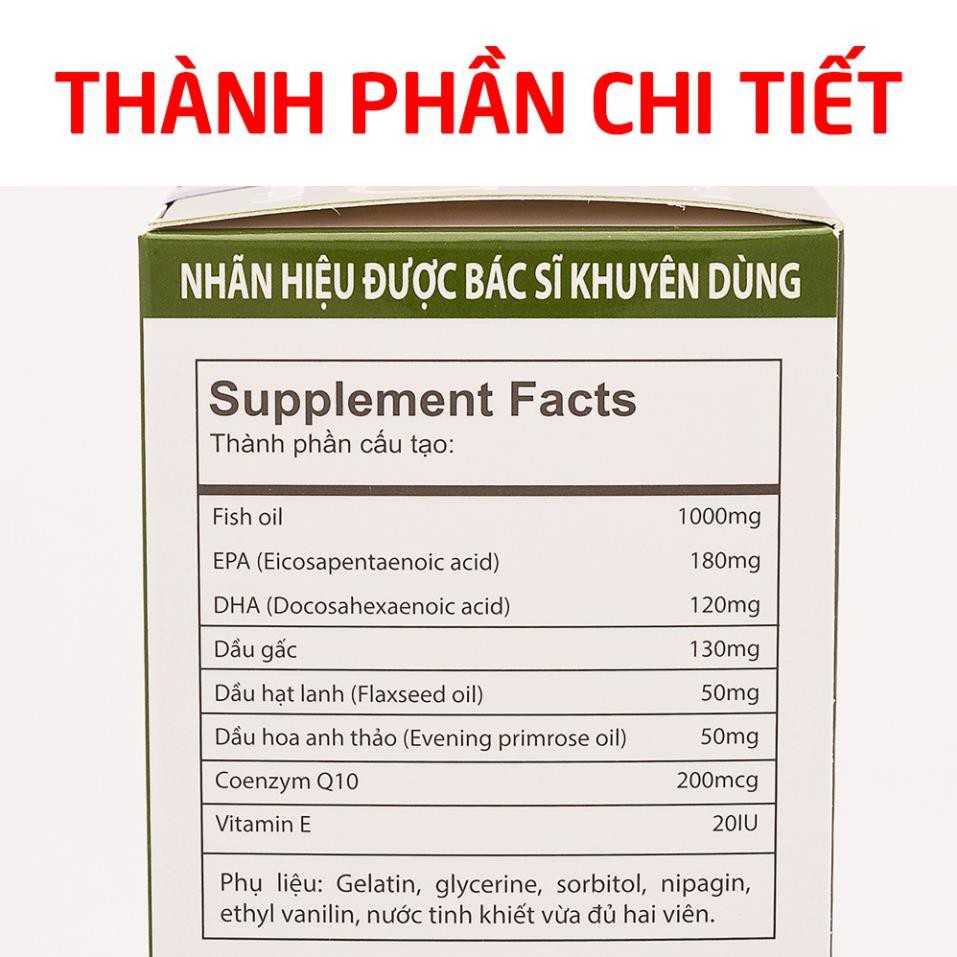 Viên uống dầu cá Omega 369, Dầu gấc, hoa anh thảo - Hộp xanh lục 100 viên