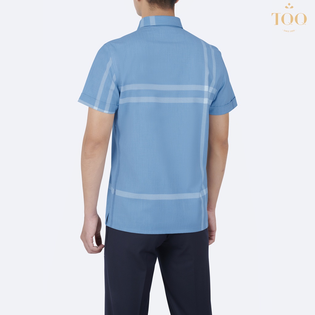 Áo sơ mi nam ngắn tay TQQ dáng Slim fit công sở ôm nhẹ K434CB- CSC màu xanh lịch thiệp chất vải cao cấp hạn chế nhăn