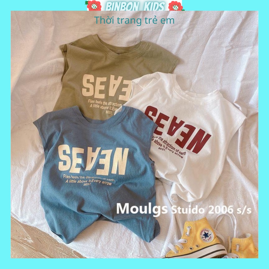 Áo thun cho bé trai/bé gái BINBON KIDS.áo sát nách chất liệu cotton 4 Chiều ,BBK áo bé trai thiết kế in chữ sành điệu