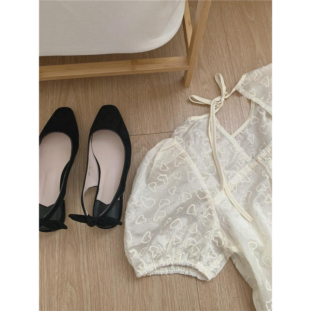 Áo Thun Cổ Tròn Tay Ngắn Thêu Hình Trái Tim Nhỏ Tinh Tế 52113 Phong Cách Hàn Quốc