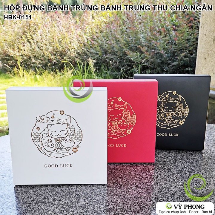 HỘP GIẤY ĐỰNG BÁNH KẸO BÁNH TRUNG THU ~80g CHIA NGĂN ĐỰNG QUÀ TẶNG CÁC DỊP LỄ TẾT IN NHŨ VÀNG MÈO CHIÊU TÀI HBK-0151