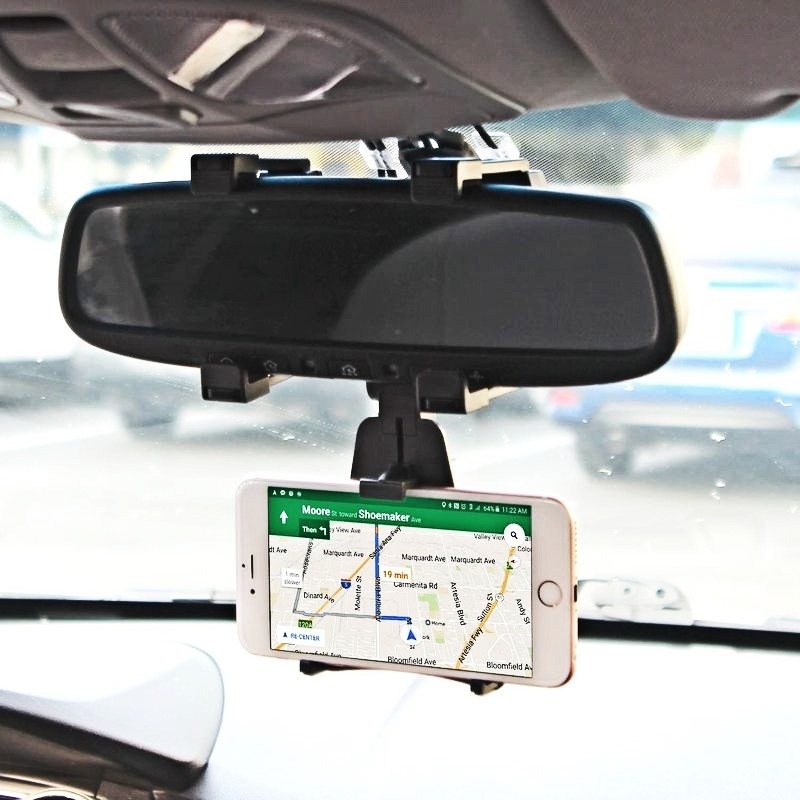 Giá đỡ điện thoại gắn gương chiếu hậu xe hơi 240 độ có thể xoay và điều chỉnh tiện dụng