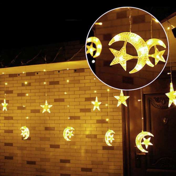 BỘ RÈM DÂY ĐÈN LED 6 HÌNH TRĂNG SAO 138 LED DÀI 3 MÉT