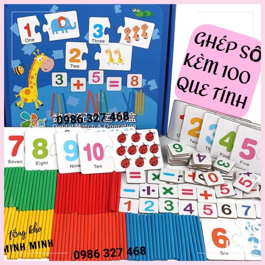 Đồ chơi Bộ thẻ ghép số kèm que tính- học toán thông minh giúp tập đếm& tính- cho bé 3- 6 t