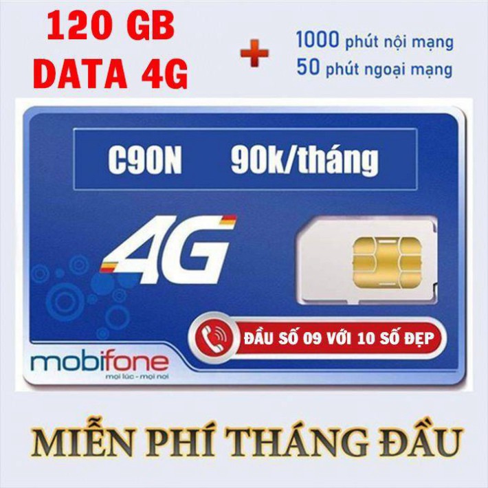 Sim 4G mobifone C90N, tặng 4GB data 1 ngày, gọi free nội mạng, 50 phút liên mạng (Tháng đầu không cần nạp tiền)