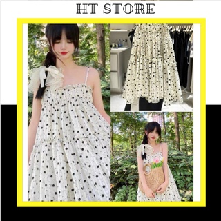 Đầm Babydoll Nữ 2 Dây Hoa Nhí Đen Ngực Bèo, Váy Nữ Dáng Ngắn Chất Voan Q063 - HT STORE
