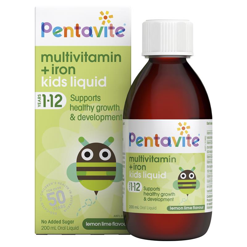 Vitamin tổng hợp cho bé Pentavite Multivitamin + Iron Kids Liquid 200ml (BR)