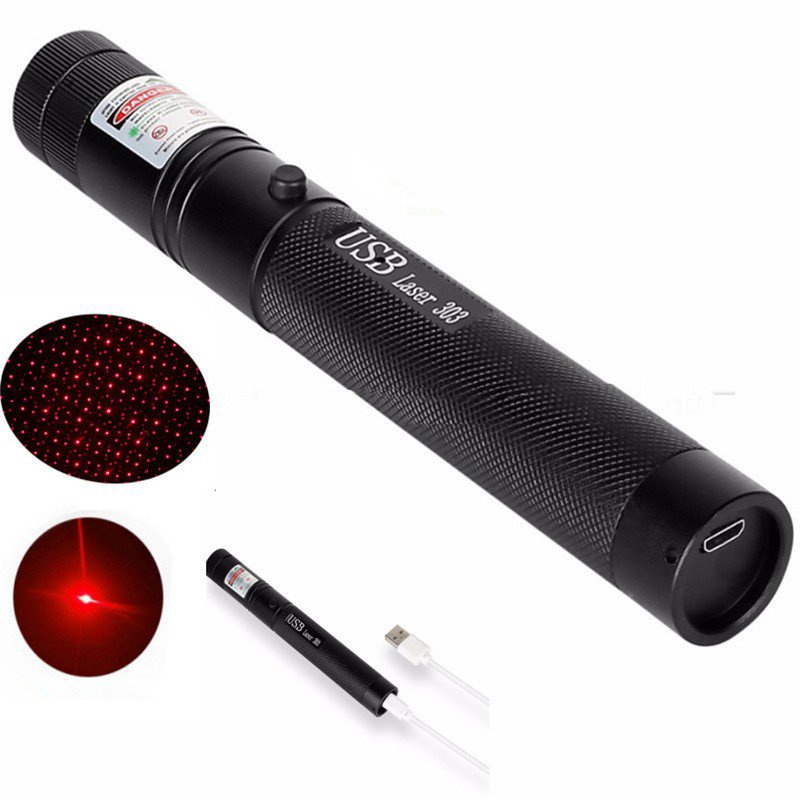 Đèn pin Laser USB 301 303 màu xanh lá/đỏ/xanh dương/tím