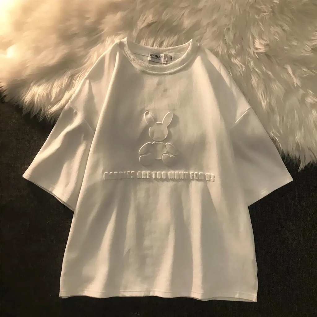 Áo thun cotton tay ngắn dáng rộng phong cách Hàn Quốc thời trang mùa hè cho nữ