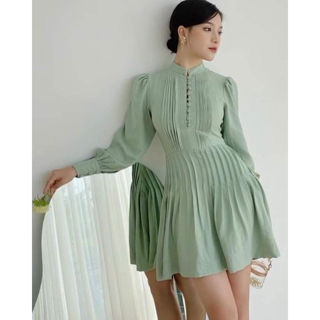 Đầm trắng babydoll nút xếp ly Lin Dress