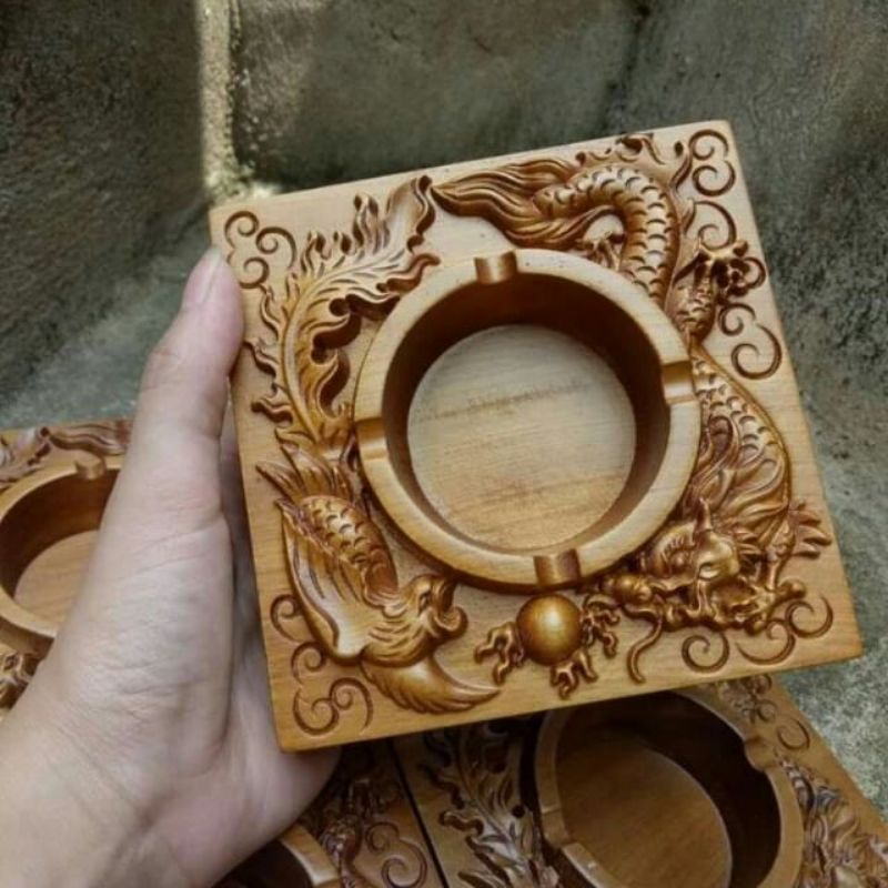 gạt tàn long phụng gỗ mỹ nghệ