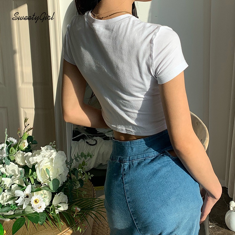 Áo Croptop Tay Ngắn Cổ Tròn Màu Trơn Thời Trang Dành Cho Nữ