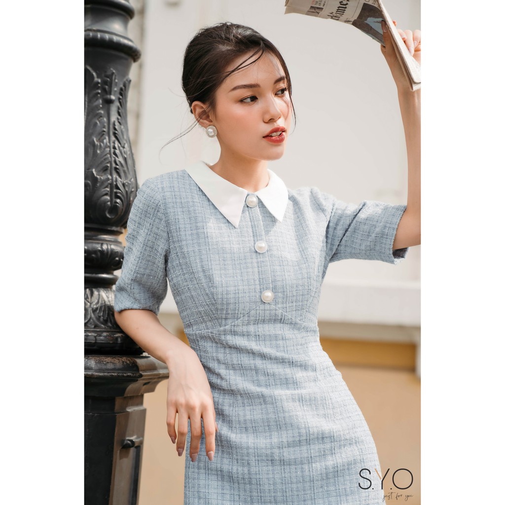 Váy Tweed Dáng A, Cổ Đức Lụa Trắng SYO D4820020