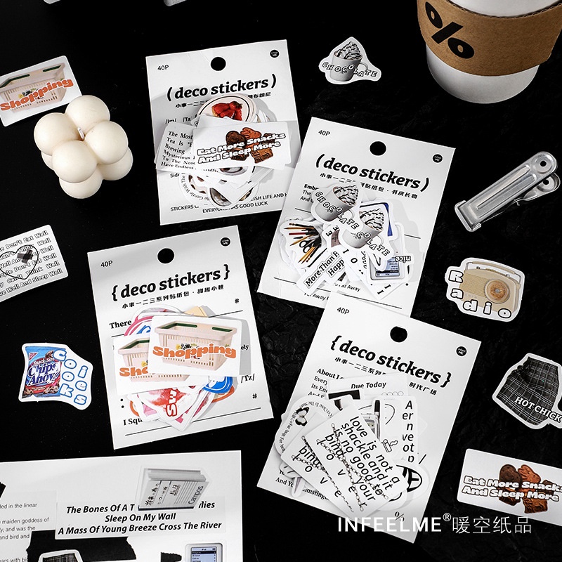 Set 40 miếng dán trang trí sổ tay đơn giản ấn tượng phong cách retro
