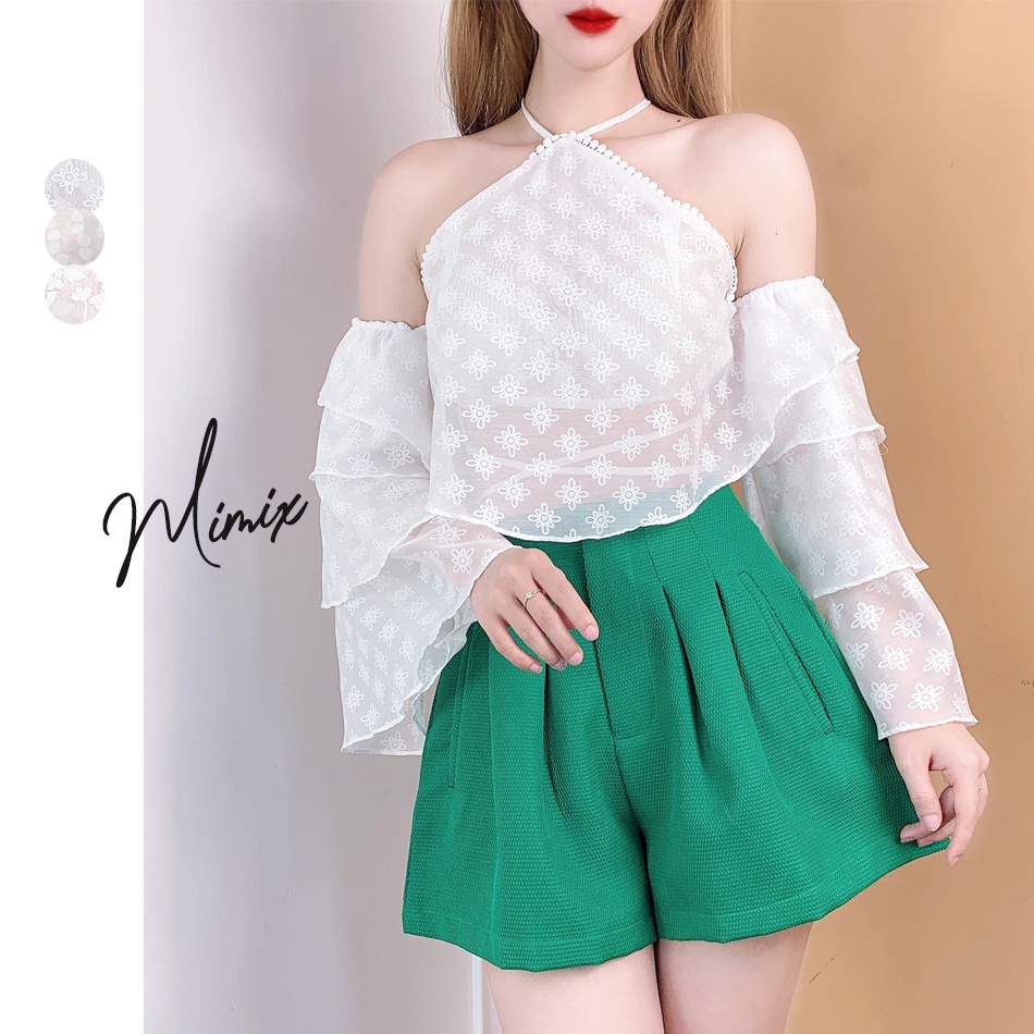 Áo trắng cổ yếm tay tầng MIMIX CB5135