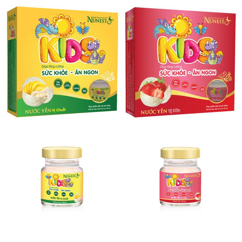 Lốc nước yến cho bé Nunest Kid vị Dâu/Chuối (6 lọ x 70ml)