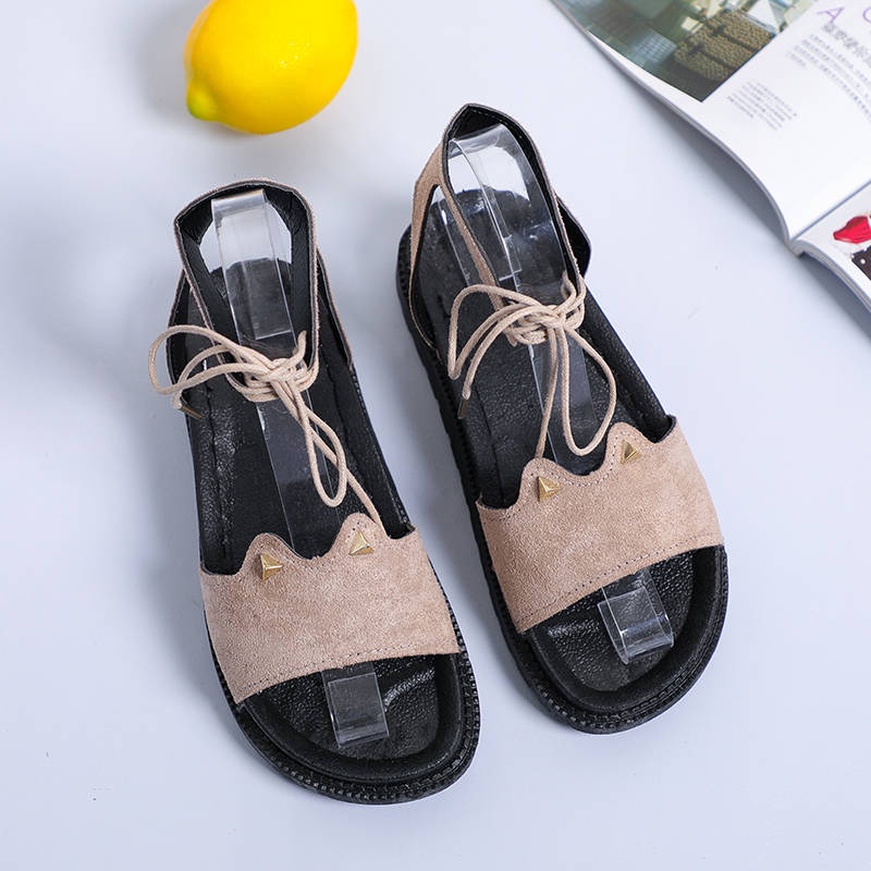 Giày Sandal Cột Dây Đính Tai Mèo Dễ Thương Phong Cách Hàn Quốc