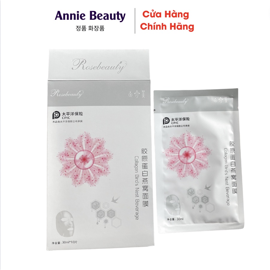 Mặt Nạ Dưỡng Da collagen Yến Tươi Rose beauty dưỡng trắng, chống lão hoá cho da - Hàng Chính Hãng