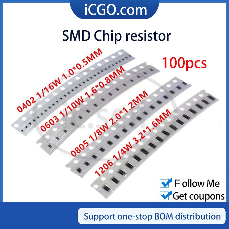 100 CÁI 0402 0603 0805 1206 Điện trở chip SMD 80.6K 82K 82.5K 84.5K 86.6K 88.7K 90.9K 100K 102K 105K