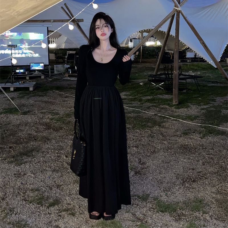 Đầm COZOK dài tay cổ tròn phong cách cổ điển thời trang cho nữ