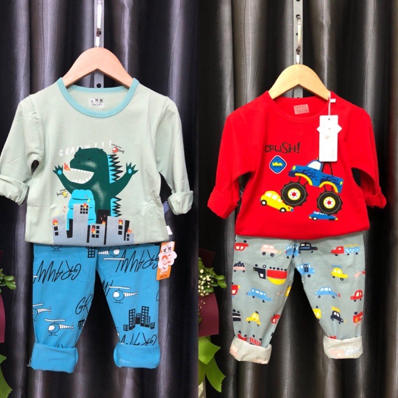 Bộ cotton xuất Hàn dài tay bé trai 16-24kg (nhiều mẫu)