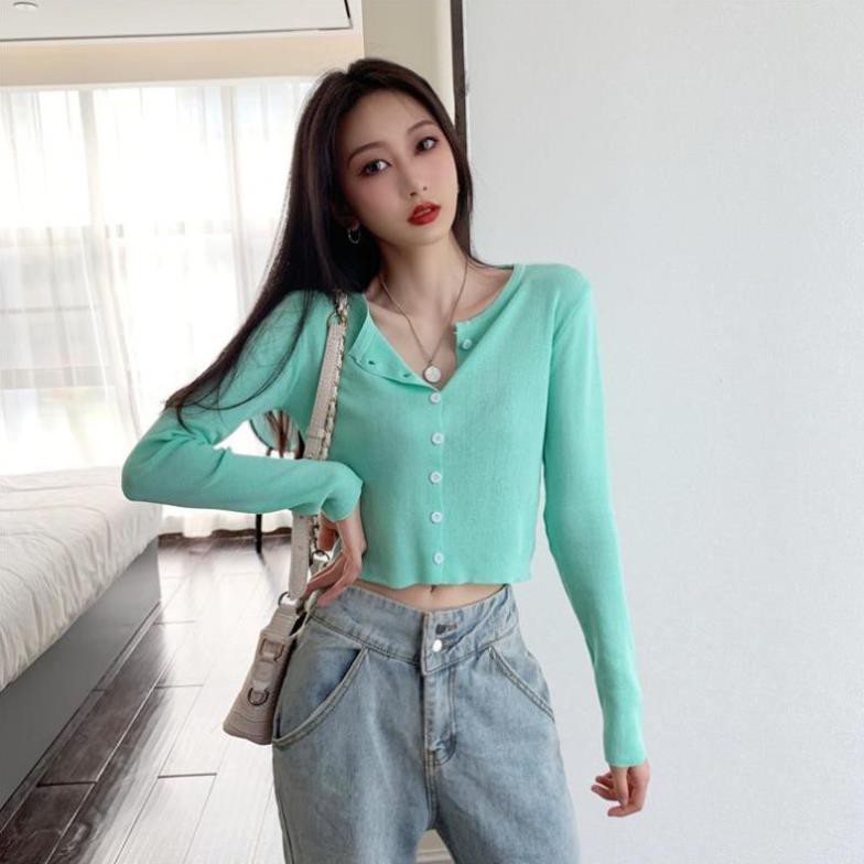 Áo Croptop YAN Tay Dài Nữ - Áo len gân mỏng dài tay croptop phong cách Hàn Quốc - ÁO CARDIGAN dáng Ngắn CRT