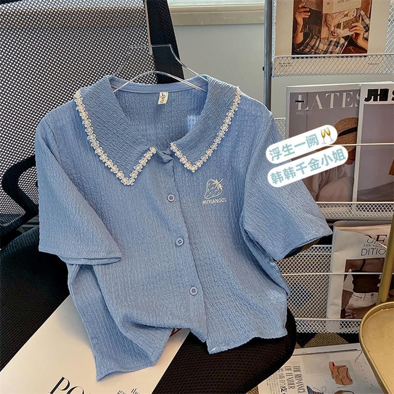 Áo Sơ Mi Tay Ngắn Cổ polo Dáng Rộng Thêu Họa Tiết Thời Trang Mùa Hè Kiểu Mới Cỡ Lớn 300 Jin Dành Cho Bạn Nữ