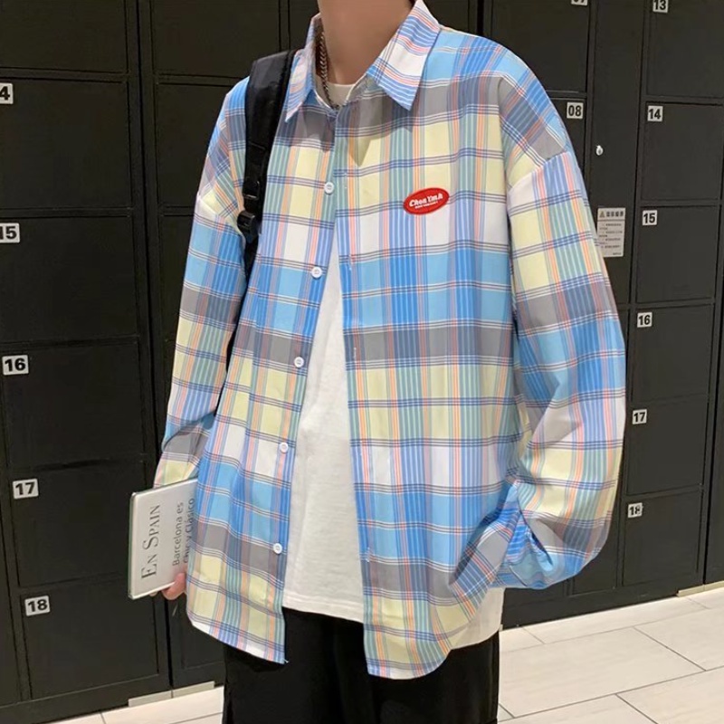 Áo sơ mi tay dài họa tiết kẻ sọc nhiều màu thời trang phong cách Hàn Quốc cho nam