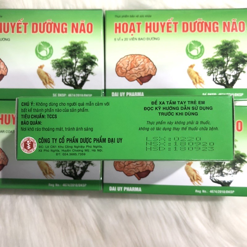 COMBO 5 hộp HOẠT HUYẾT DƯỠNG NÃO BAO ĐƯỜNG - hoạt huyết bổ não, tăng cường trí nhớ hộp 100 viên