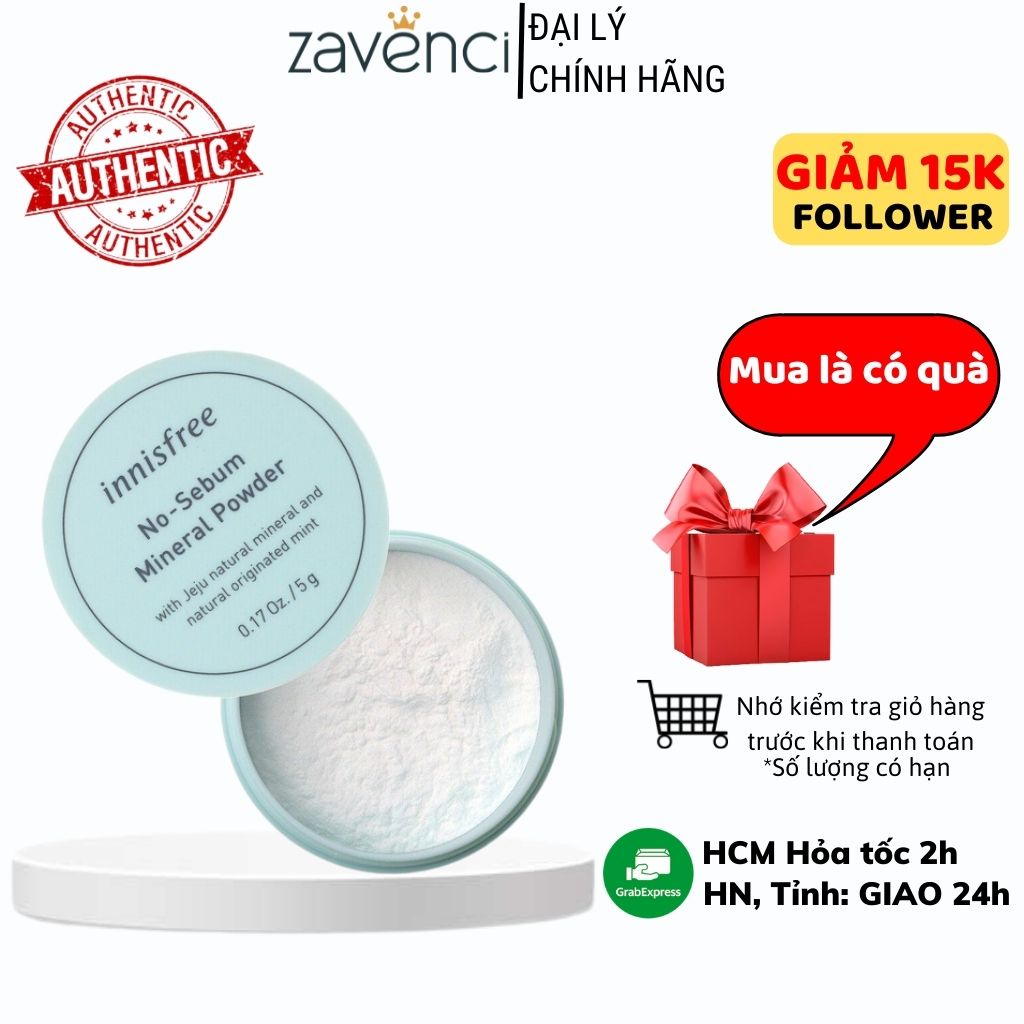 Phấn phủ INNISFREE No Sebum Mineral Powder kiềm dầu dạng bột 5g - ZAVENCI Official