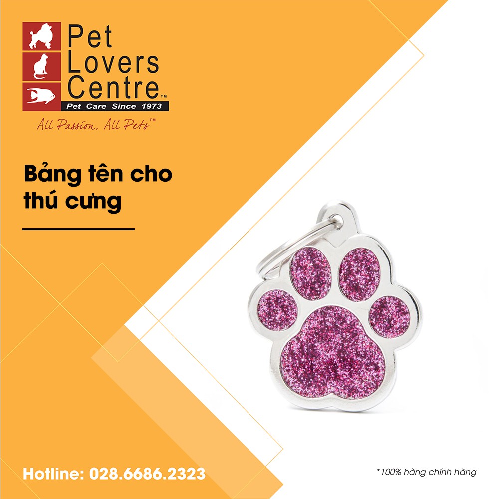 [Xuất xứ Ý] Bảng tên chó mèo khắc nội dung theo yêu cầu / Pet tag PAW - GLITTER (PNK)