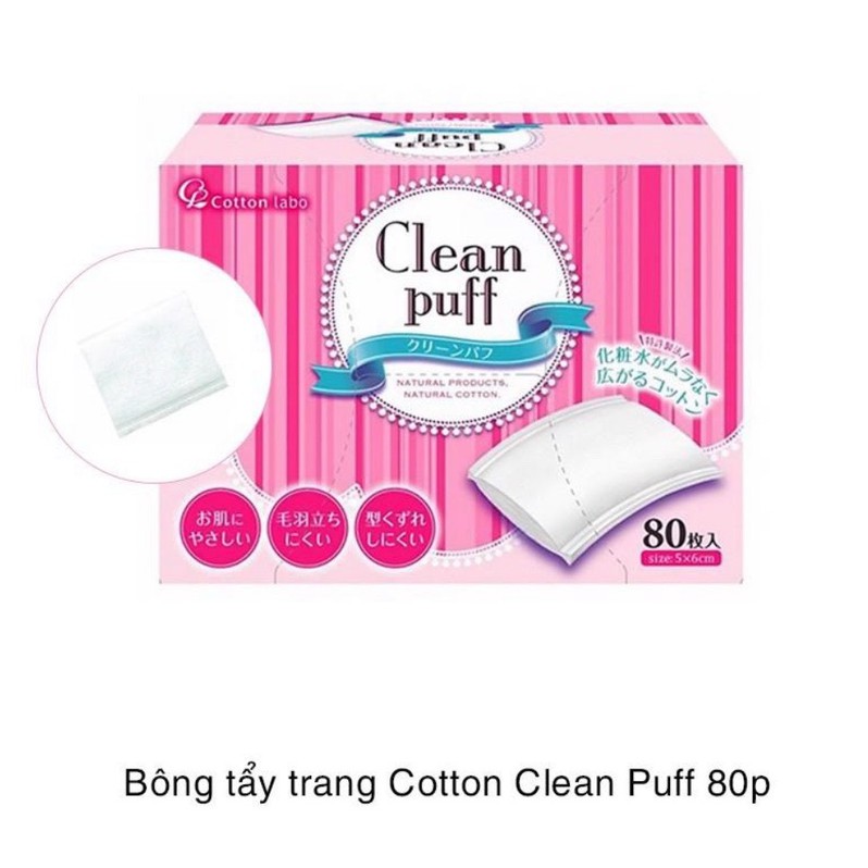 Bông Tẩy Trang Cotton Clean Puff Nhật Bản 80 Miếng