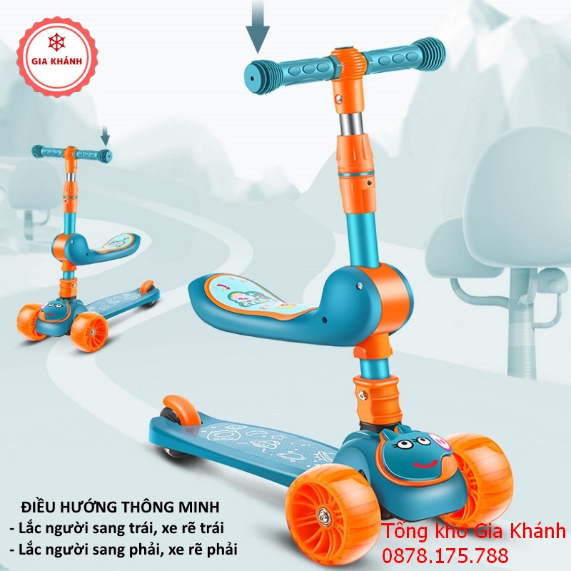 Xe Trượt Scooter Đa Năng Phát Sáng Cho Bé Từ 2 Đến 8 Tuổi - Xe Thăng Bằng Có Nhạc, Ghế Nhún Cho Trẻ LD2123