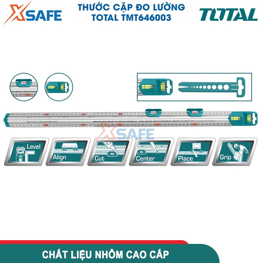 Thước cặp đo lường TOTAL TMT646003 chiều dài 60cm, thước nhôm 2 nút trượt dễ đọc, cấu trúc tam giác mạnh mẽ - CHÍNH HÃNG