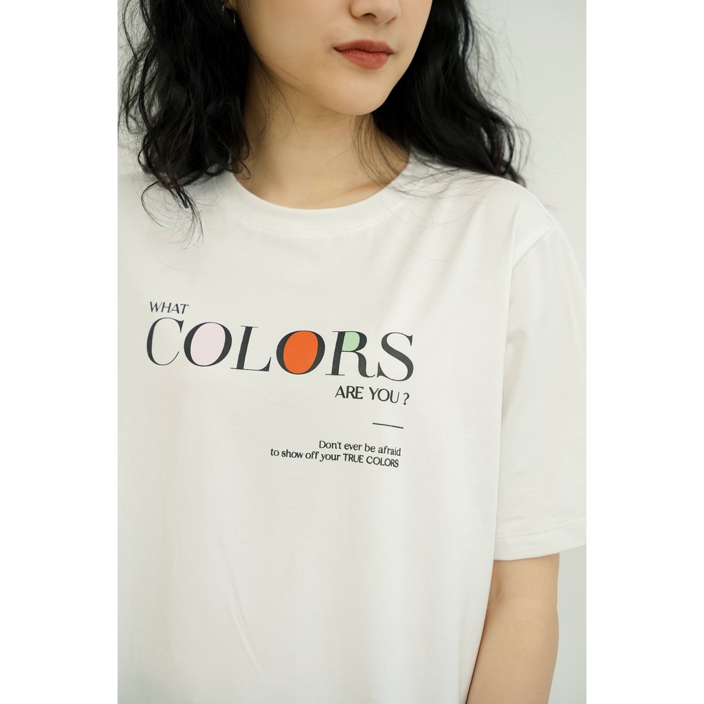 Áo thun tay lỡ Méo shop phông nữ cổ tròn cotton in chữ Color are you freesize form rộng