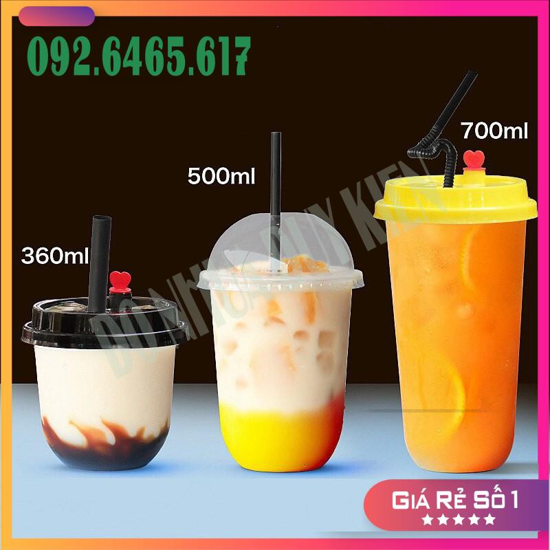 [NOWSHIP] 50 Cốc, Ly Nhựa Bầu 360ML Cốc Dùng 1 Lần Có Nắp Loại Đẹp  - Đựng Đồ Uống - Có Thể Dùng Được Màng Ép Ly