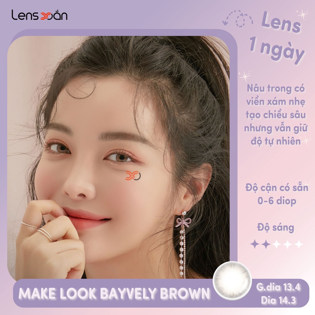 KÍNH ÁP TRÒNG 1 NGÀY MAKE LOOK BASIC BAYVELY BROWN CỦA LENS ME: Lens 1 day nâu viền xám tự nhiên | Lens Xoắn