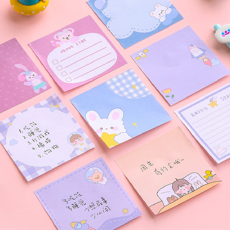 Set 80 tờ giấy ghi chú họa tiết hoạt hình sáng tạo phong cách Hàn Quốc