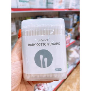 TĂM BÔNG NGOÁY TAI TRẺ EM HỘP 200C. TĂM BÔNG ĐA NĂNG VCOOL LÕI GIẤY HỘP 200 CHIẾC