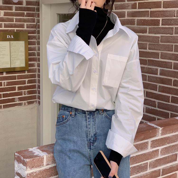 Xiaozhainv Áo Sơ Mi Dài Tay Màu Trơn Thời Trang Hàn Quốc 4 Màu Tùy Chọn